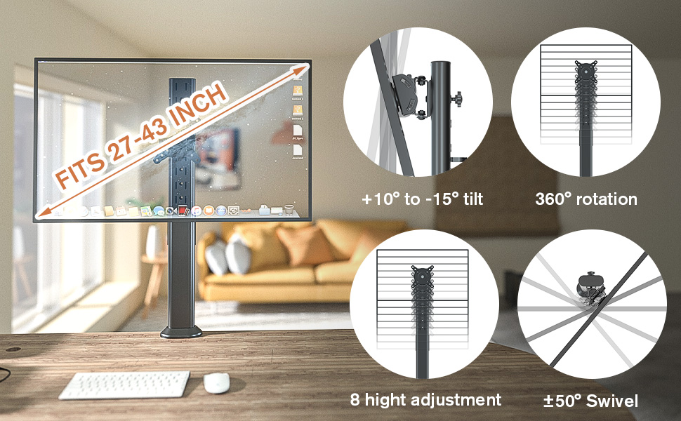 HEMUDU Single Tall Desk Monitor Arm Mount Stand Fit for 27 inch to 43