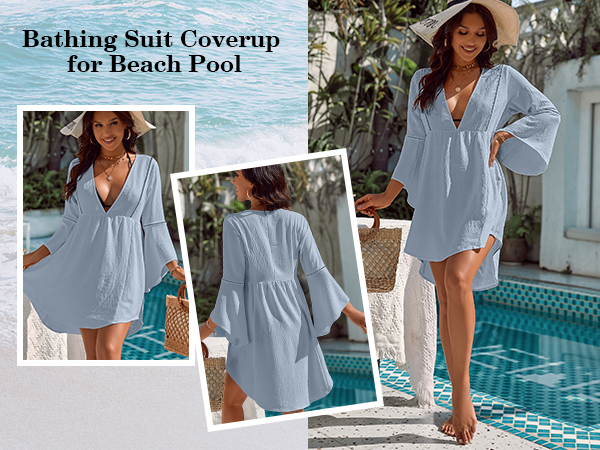 Blooming Jelly Womens Swimsuit Coverup V Neck Chiffon