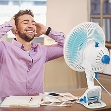 Clip On Fan 2 Speeds Desk Fan Quiet Clamp Fan Adjustable Tilt Auto Shaking