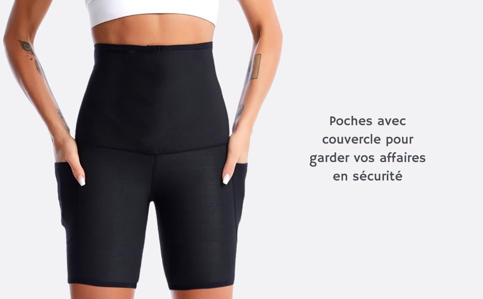 Sudation Amincissante Ventre Plat Maigrir Shorts Poches Sauna Suit Shapewear Costume D'entraînement Taille Haute Formateur Shaper Exercice Fitness Gym Yoga Sport Femme NANO HERTZ