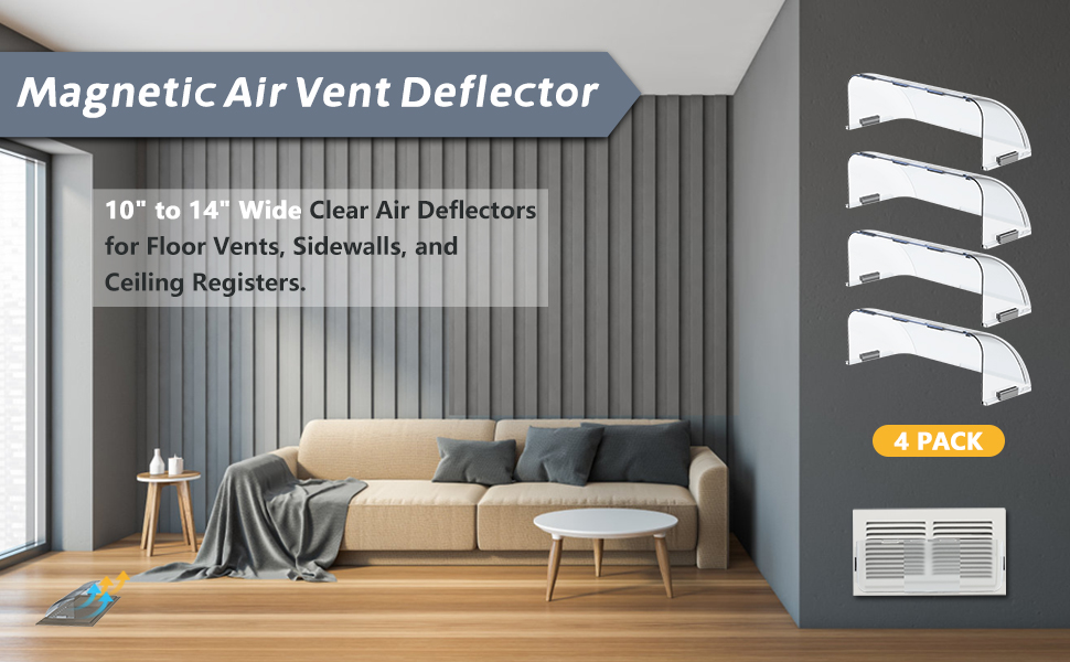 Flamorrow Adjustable Air Vent Deflector, 10" to 14" Wide Clear Air Deflectors for Floor