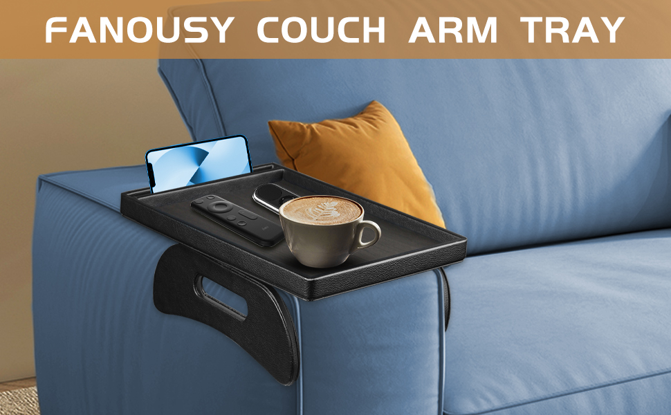 Fanousy PU Leather Couch Arm Tray, Folding Sofa Armrest