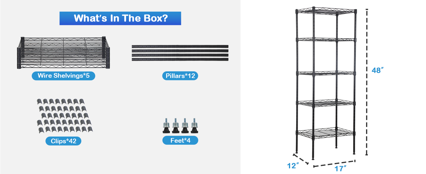 BIQWBIC 5 Tier Storage Shelf Wire Shelving Unit, Adjustable