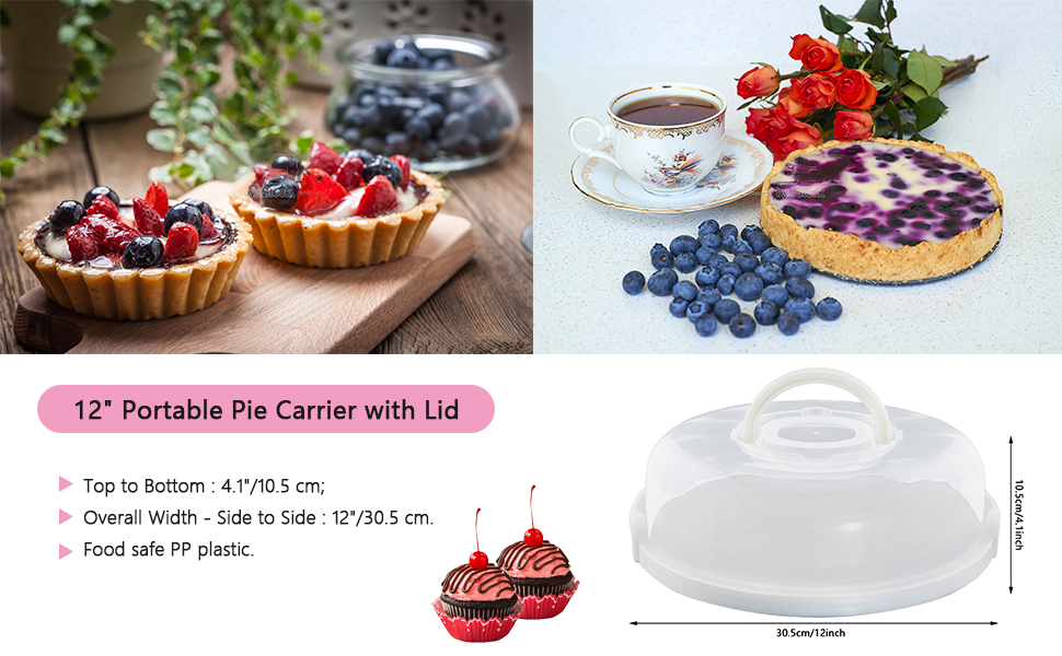 EWAFILU Plastic Pie Container with Lid and Collapsible Handles Round Cupcake Cake