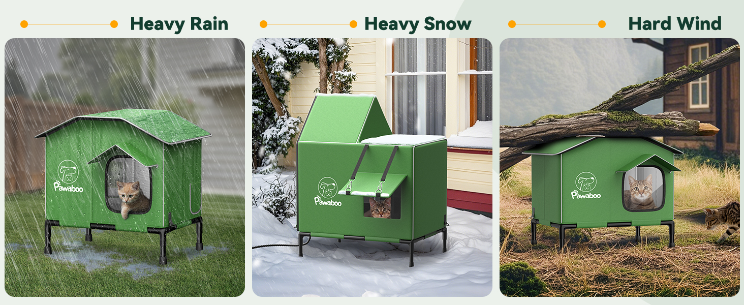 waterproof & insulated cat house outdoor in winter with heating pad