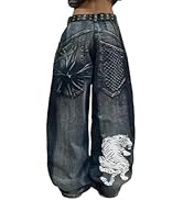 Unisex Y2K Hip Hop Street Jeans Tiger Print Gothic Baggy Jeans Vintage High Waist Denim Jeans Wid...
