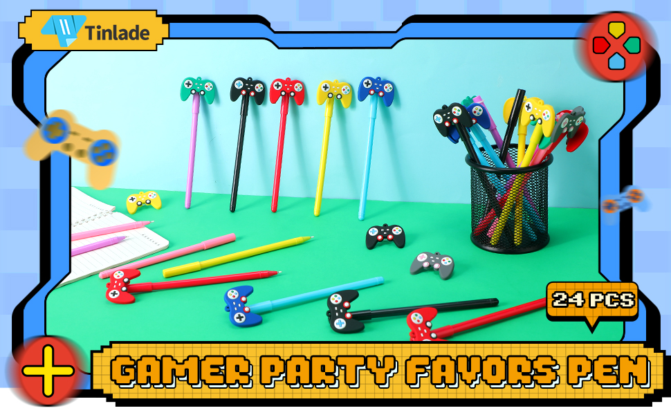 Tinlade 24 Pcs Video Game Pens Gamer Party Favors Themed Gaming Birthday  Party Favor Gift Pen Controller Ink Kids Pens for Boys Classroom Prizes