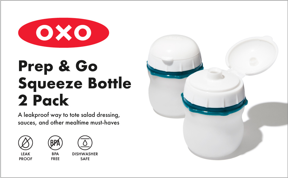 OXO Prep & Go 2Piece Silicone Squeeze Bottles, White, 2.3 oz