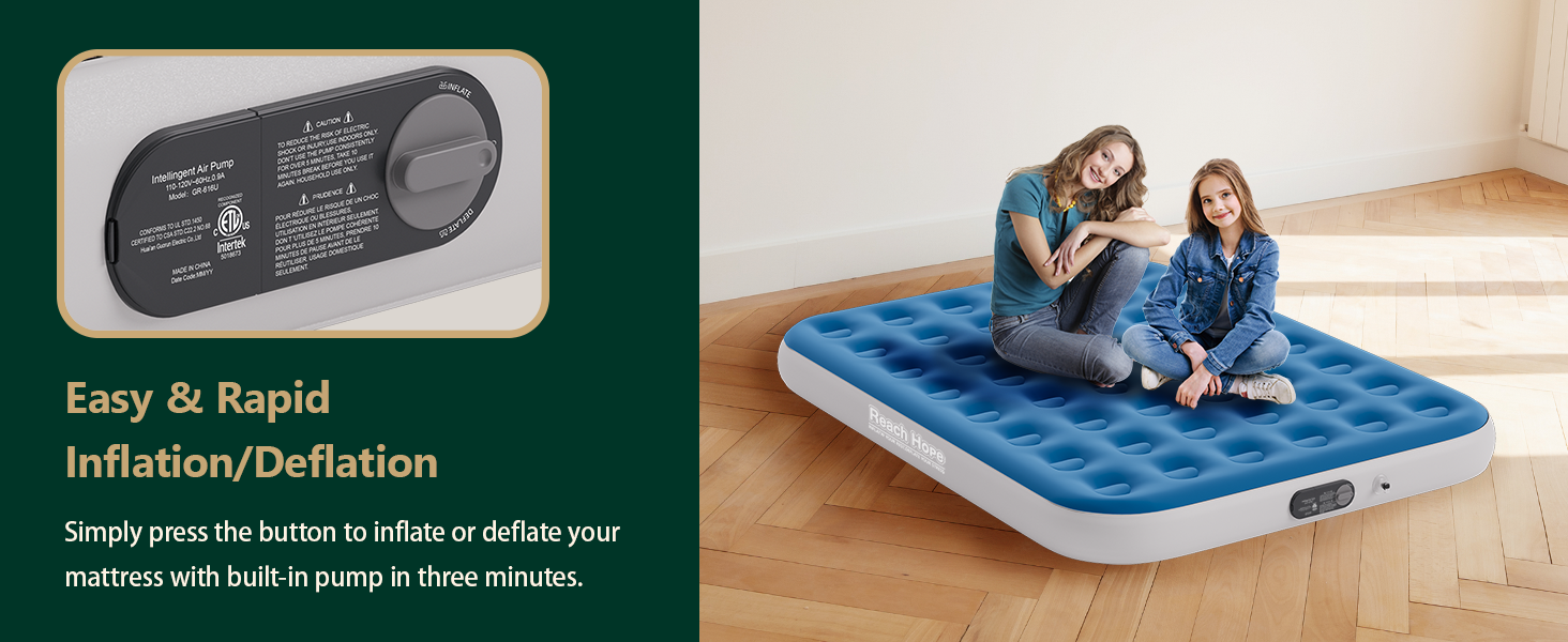 REACH HOPE Queen Air Mattress with Built in Pump, Heavy