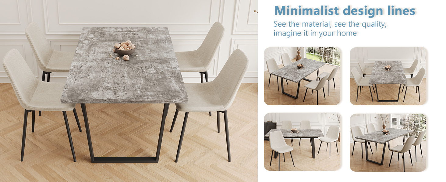 5 Piece Dining Table Set, Rectangular Modern Kitchen Dining Table Set for 4, 63