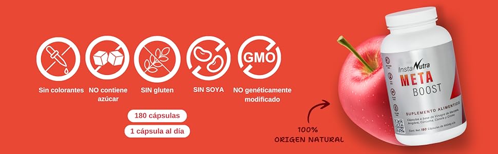 Sin colorantes, No contiene azúcar, Sin gluten, Sin soya, No genéticamente Modificado, 180 cápsulas