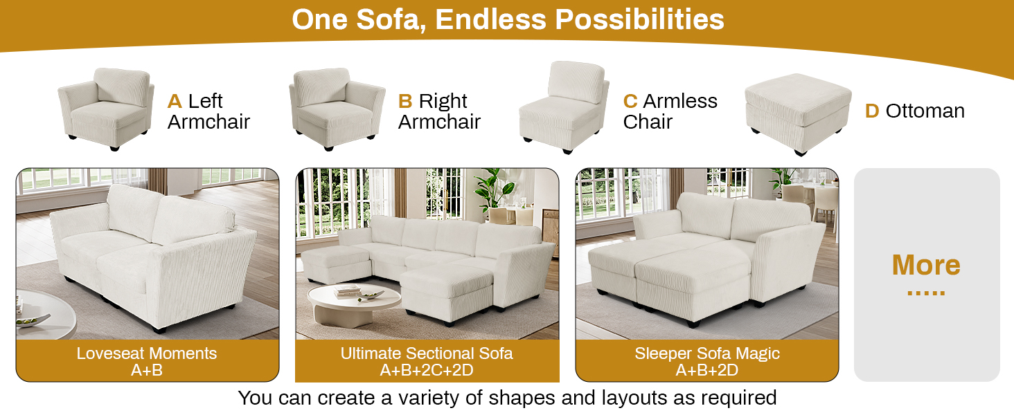 Corduroy Modular Sectional sofa couch for living room