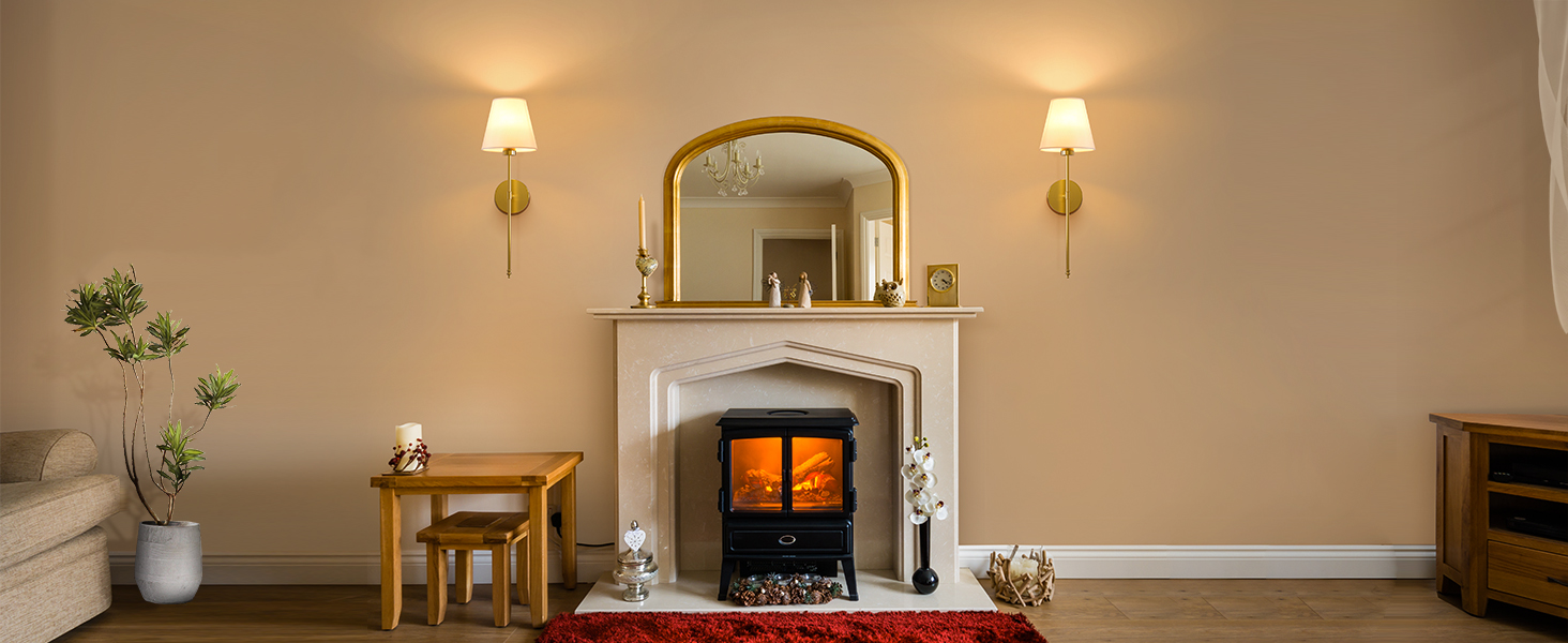 Interior room setting showing warm ambient lighting with wall-mounted lamps and furniture in a minimalist arrangement.