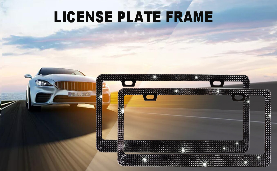 Black Bling License Plate Frame 2 Pack Rhinestone License