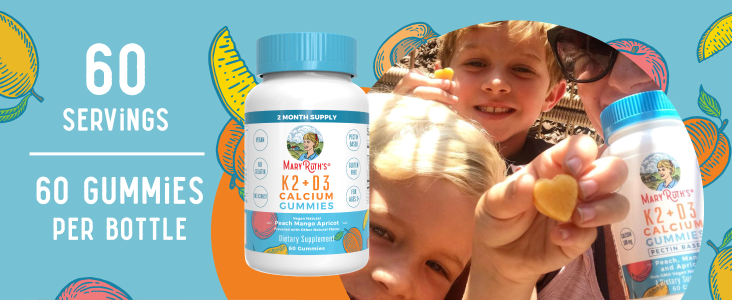 Vitamin K2+D3 Calcium Gummies, Peach Mango & Apricot, 60 ct