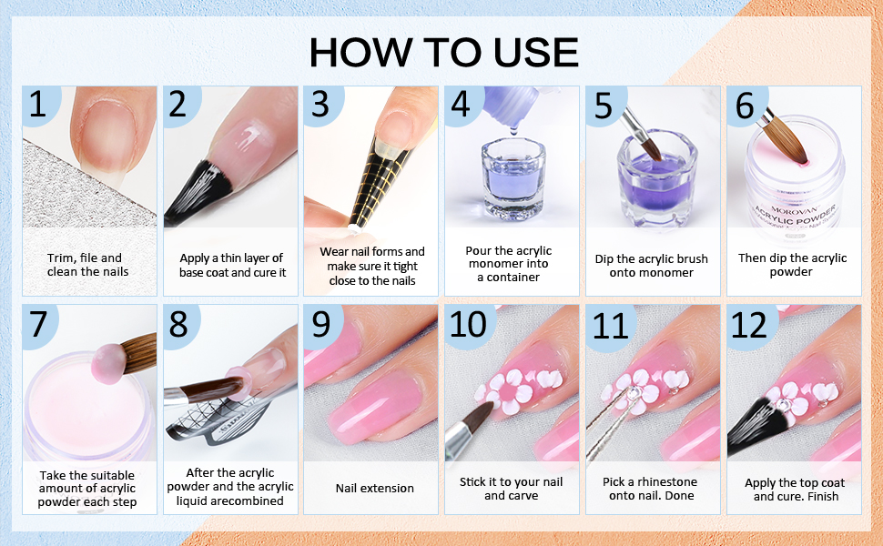 Morovan Acrylic Nail Kit with Drill White Clear Pink Colors Acrylic