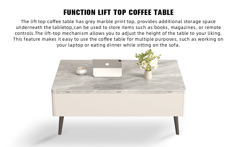 GraceNook Lift Top Coffee Table, White Coffee Table Converts to Dining