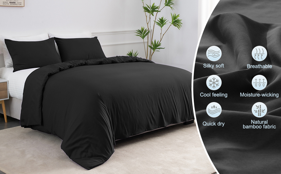 LINENOVA 2000TC Bamboo Cooling Quilt Cover Set Queen Size Ultra Soft