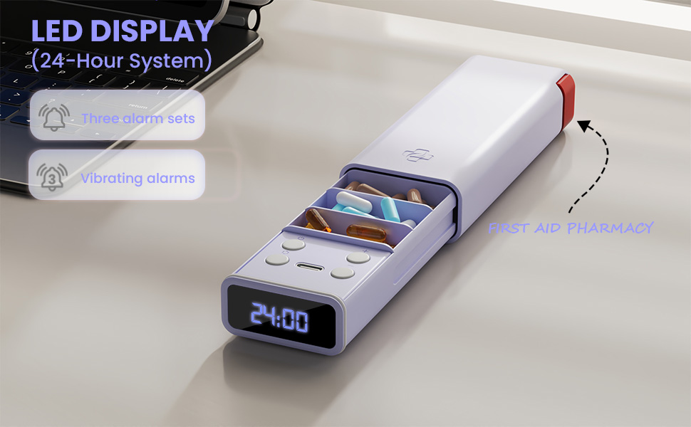 Smart Pill Organizer with 3 Alarms/Per Day, LEDDisplay