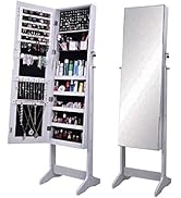 SogesGame Jewelry Cabinet Lockable with Storage Shelf, Jewellery Armoire with Full-Length Mirror,...