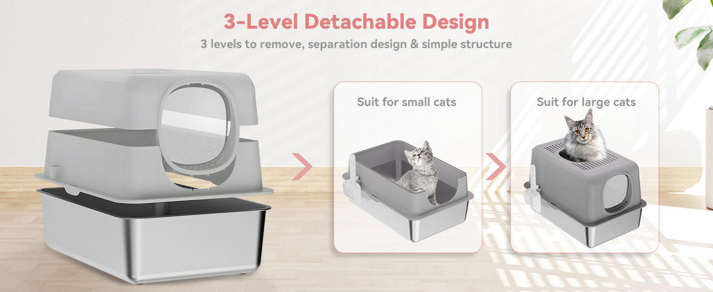Stainless Steel Litter Box, XXL Top Entry Litter Box for