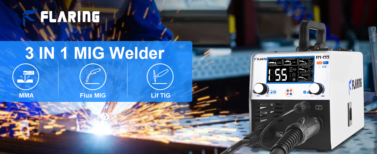 FLARING MIG Welder,155A MIG Welder Machine 120V/240V MIG Gasless Flux