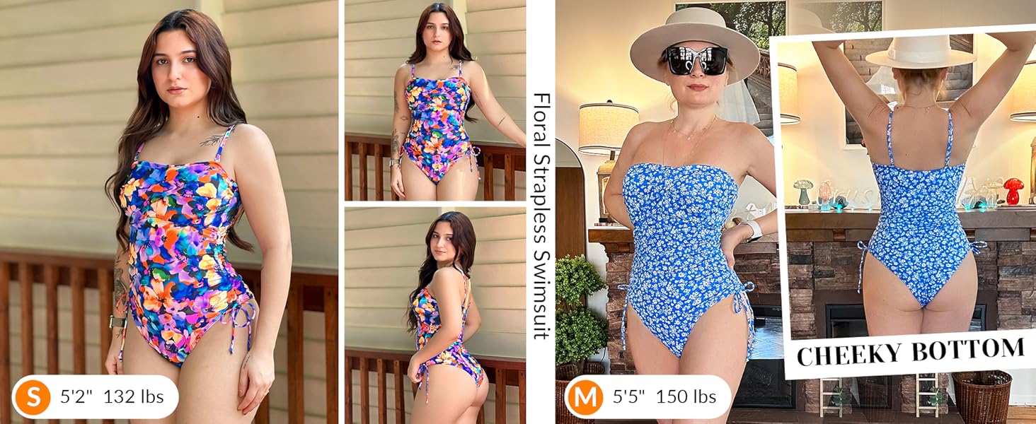 high cut swimsuit floral swimsuit cheeky bottom womens one piece bathing suit  bandeau ladies  teen