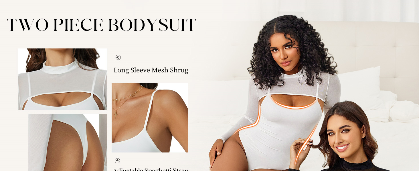 Avidlove Mesh Long Sleeve Top Two Piece Bodysuit