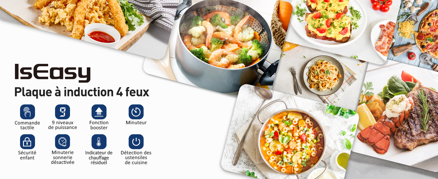 Plaque à Induction 4 Foyers, Plaque De Cuisson Induction Encastrable - 7600W, 4 Boosters, Minuterie, Fonction Muet 13 Plaque de Cuisson Electrique