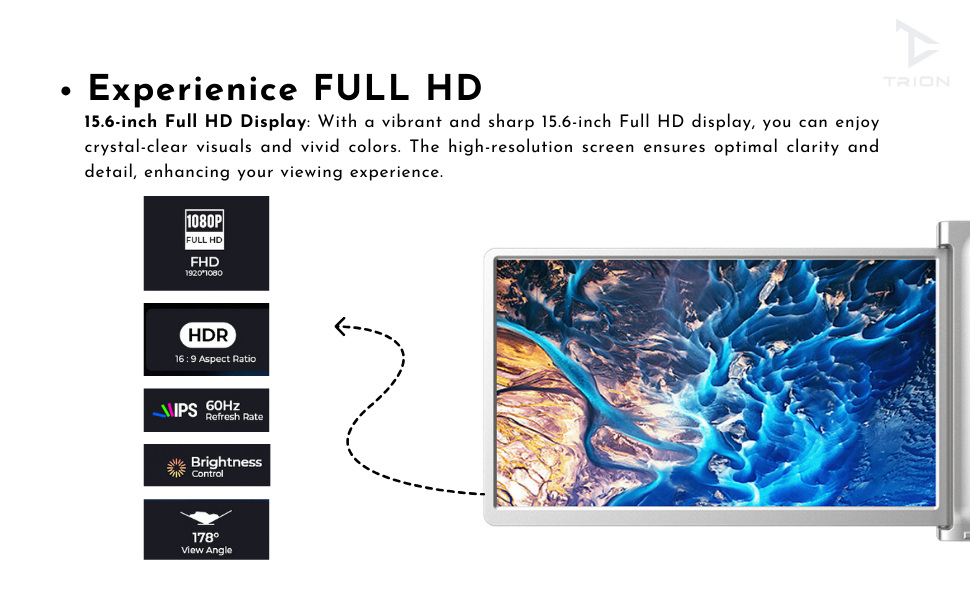 Trion Monitor Extender for Laptop Dual Screen Full HD Foldable (15.6