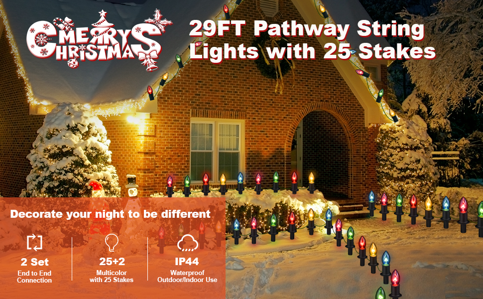 TIORIY 29ft Christmas Pathway Lights Outdoor 25 Packs C9