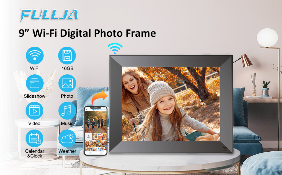 Smart WiFi Digital Photo Frame 9 inch 16GB Smart Cloud