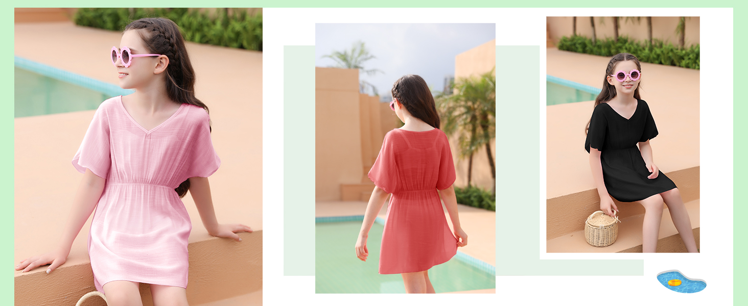 Girls Swimwear Cover Ups Kids Beach Bathing Suit Coverups Cute Sweet Bikini Swimsuit Tunic Dress…