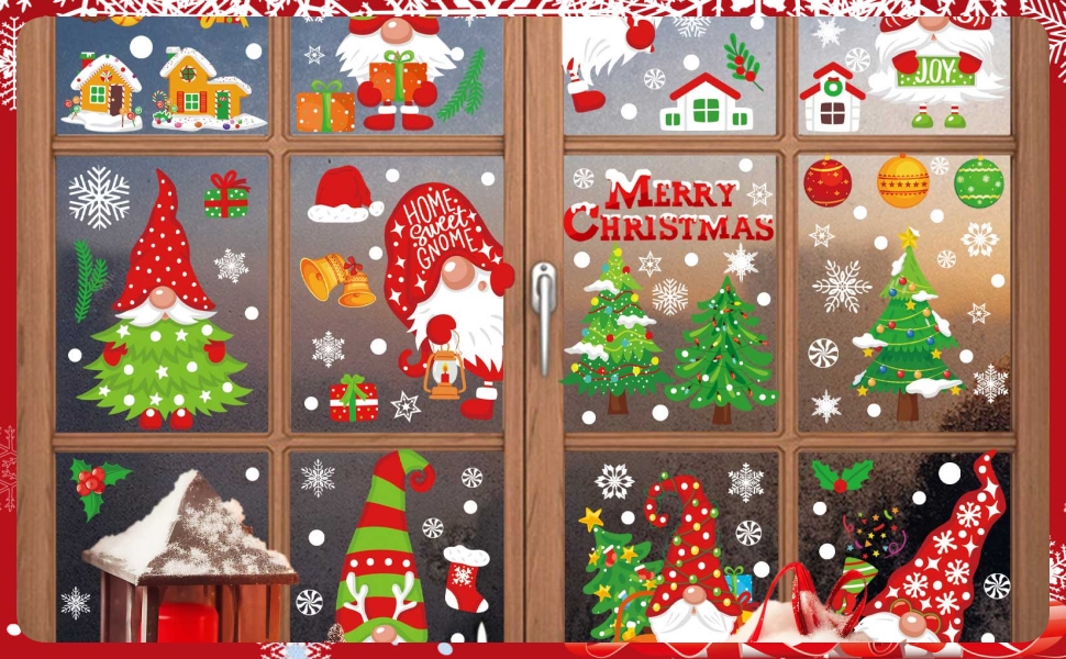 ANUWKS 9 Sheet Christmas Window Clings 154pcs Double Sided