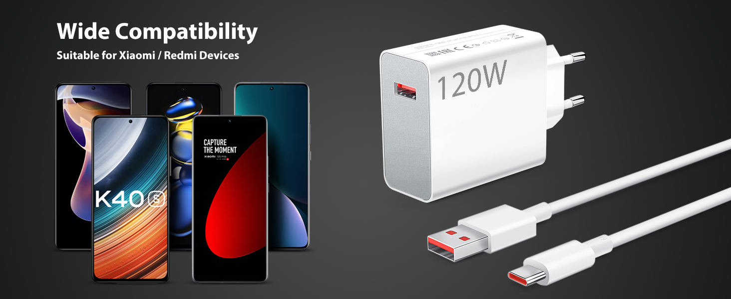 120W Chargeur Rapide avec Câble USB C 1m pour Redmi Note 14 Pro 13 Pro 12,Chargeur Turbo pour