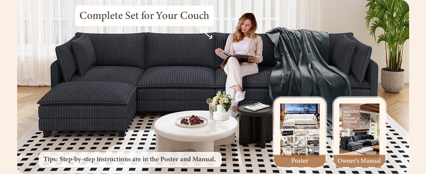 Corduroy Upholstered Modular Sectional Couches