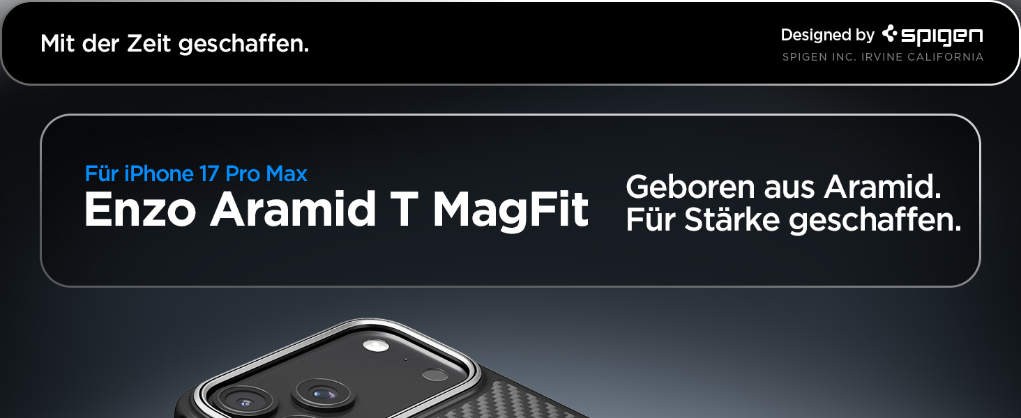 Der Text lautet "Enzo Aramid T MagFit". Produktschnittstelle oder Spezifikationsbildschirm mit technischen Λεπτομέρειες στο weißem Text auf dunklem Hintergrund.