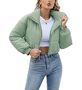 Lumister Womens Lightweight Quilted Jacket Long Sleeve Stand Collar Zipper Cropped Puffer Jacket ...
