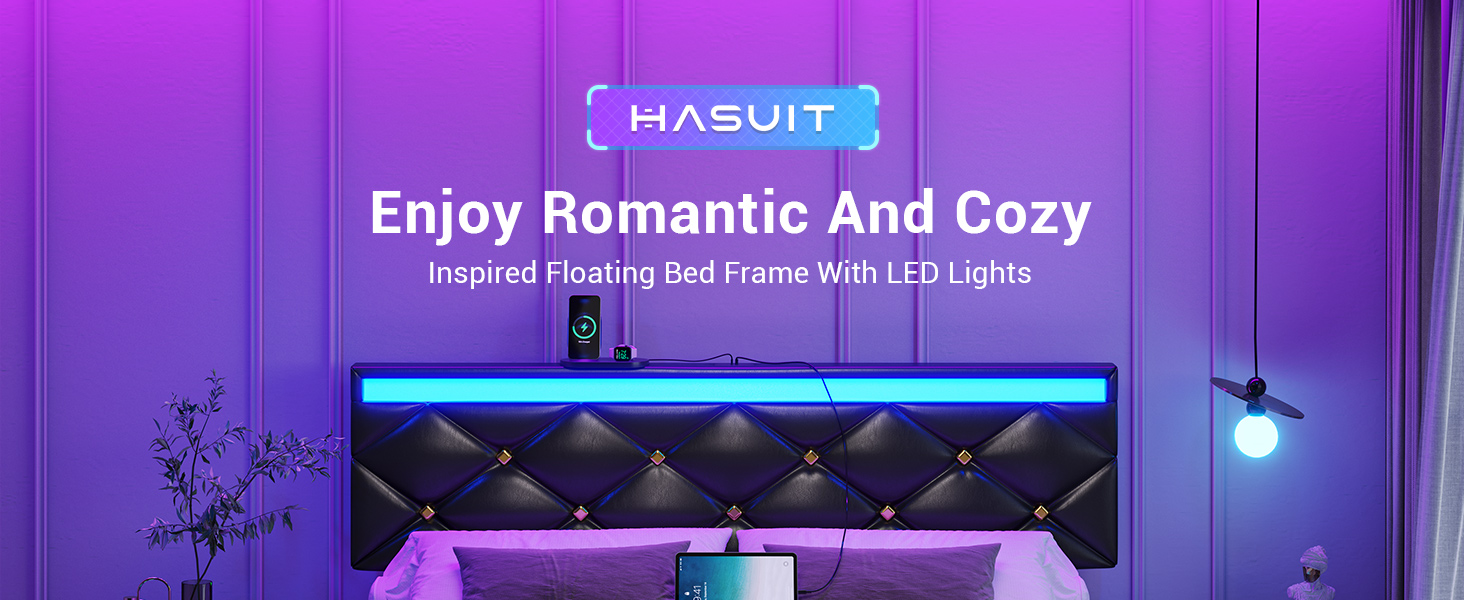 Hasuit Floating Bed Frame Full Size with LED Lights and