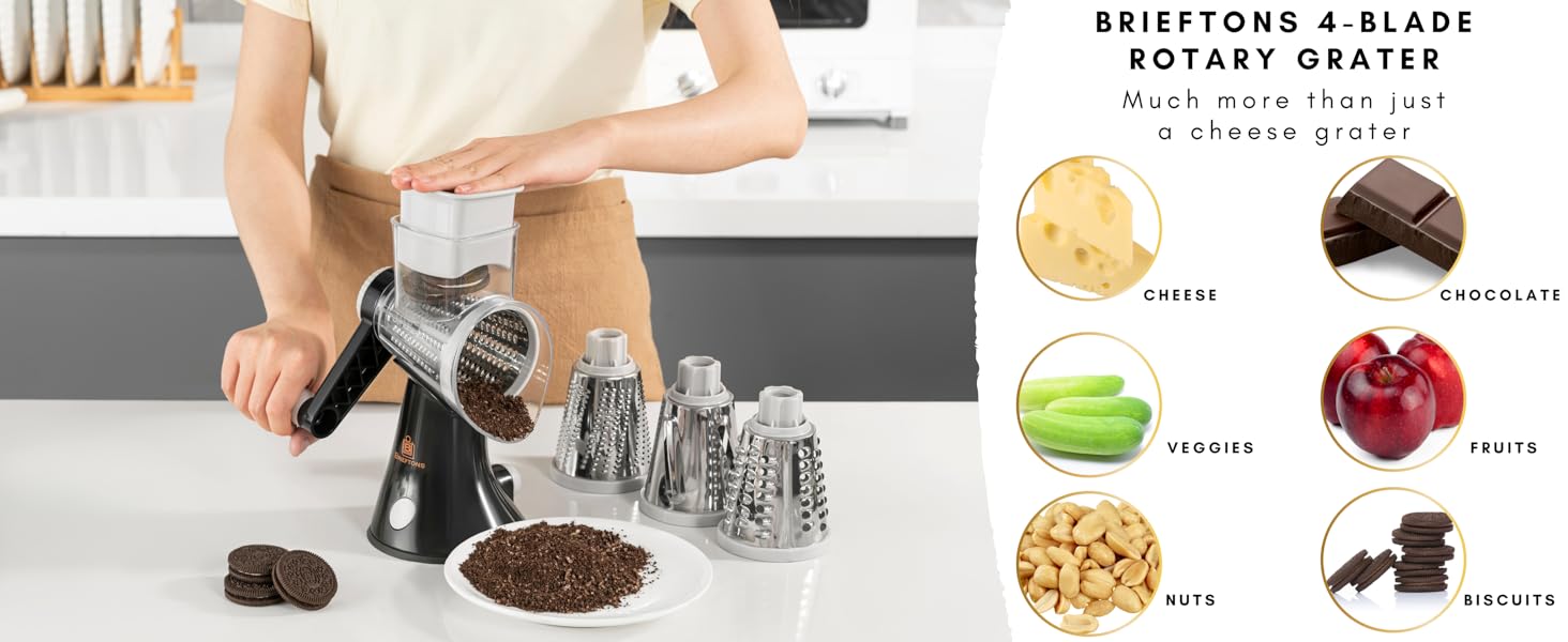 Brieftons 4-blade rotary grater as a multifuctional cutter