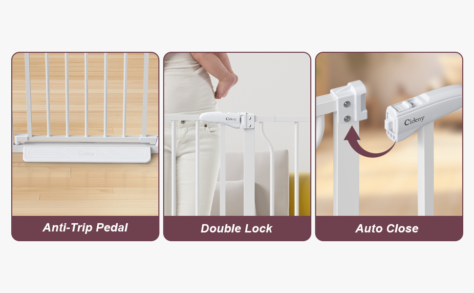 Auto Close Double Lock Baby Gate with Anti Trip Pedal