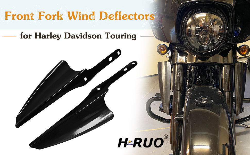 H RUO Front Fork Mount Wind Deflectors Windshield for Harley Touring Street Glide