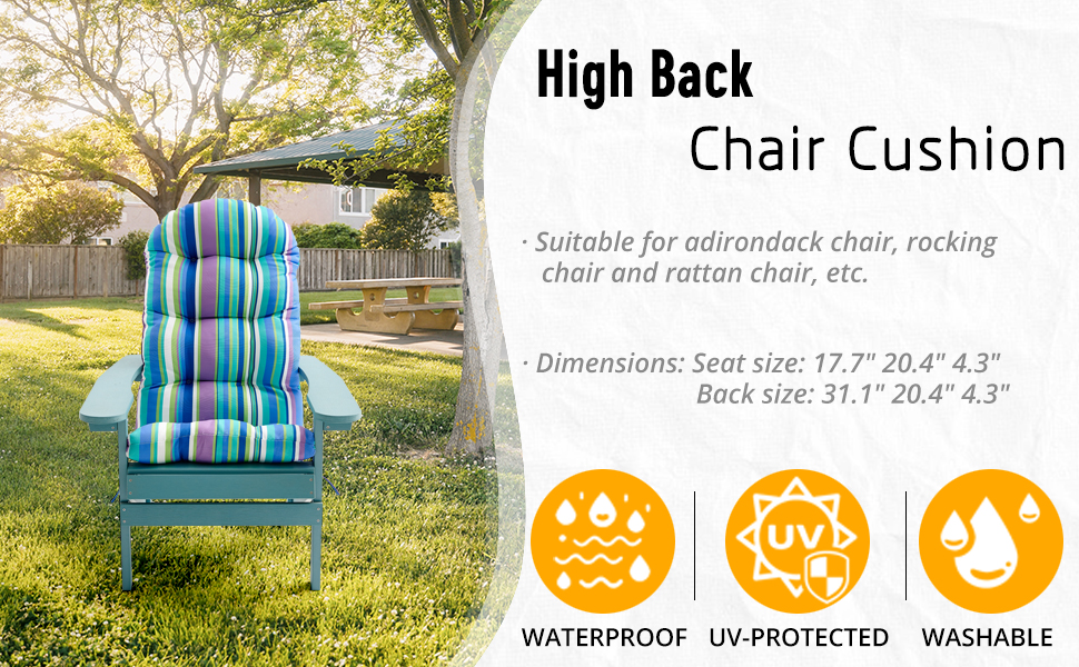 FILUXE Adirondack & Rocking Chair Cushion, High Back Patio Cushions Waterproof