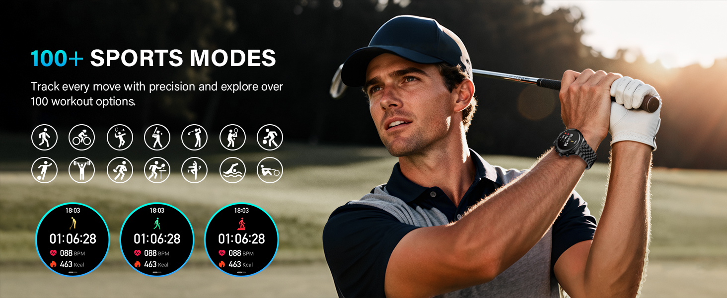 100+ Sports Modes — Track performance with precision across diverse workouts and activities.