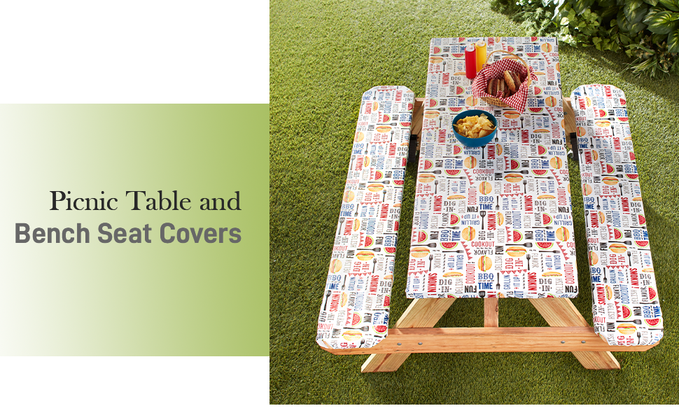 Picnic Table and Bench Seat Covers with Elastic Edges BBQ