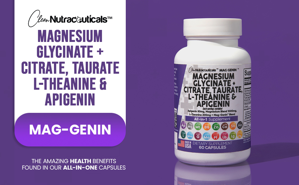 suplemento de óxido de malato de taurato de glicinato de magnésio l teanina apigenina 1000 mg 200 mg 50 mg