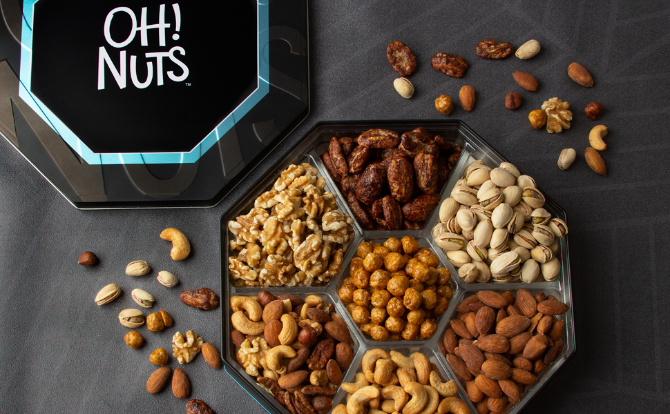 Oh! Nuts 7 Section Assorted Nuts Gift Tin Box Gourmet 7