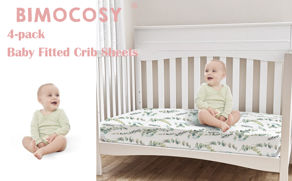bimocosy Fitted Crib Sheets for Boys Girls 4 Pack, Size 28"x 52" for