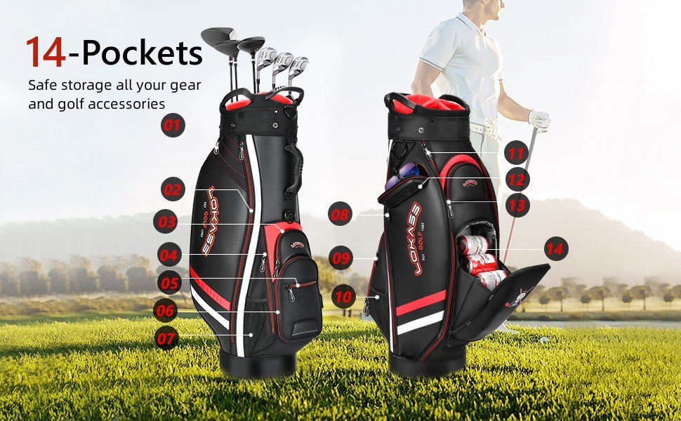 Golf Bags Golf Cart Stand Bag for Men with Individual Dividers Top Organizer, 14