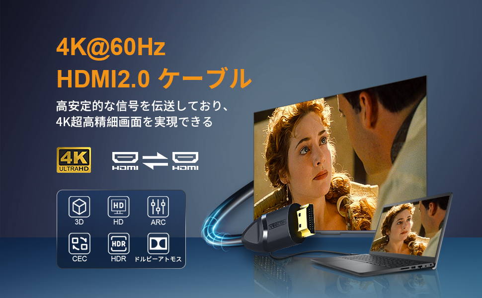Amazon | VEECOH 4K HDMI ケーブル 3m 2本セッ ハイスピード